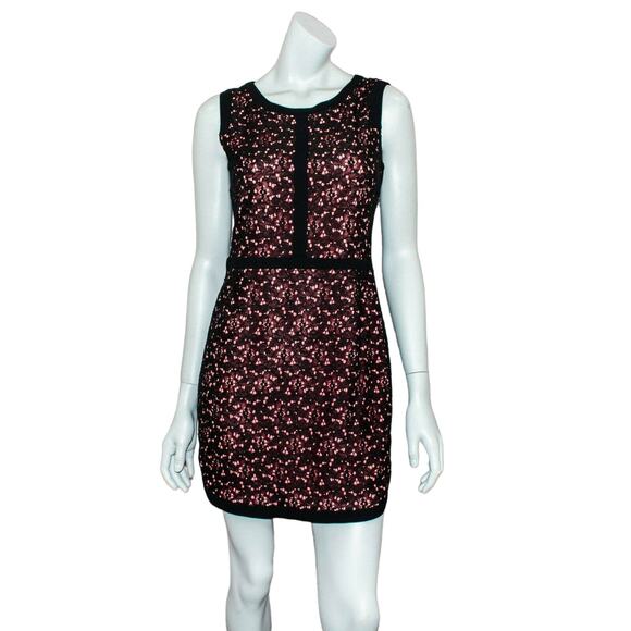 SANDRO Paris Women's Dentelle Lace Encaje Sheath Dress Black Pink Layer Sz 2 - Picture 1 of 8